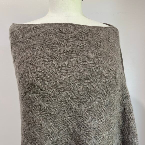 Kinross 100% Cashmere Poncho Sweater Wrap Cape Tan Mushroom Retail $395 - Picture 4 of 11
